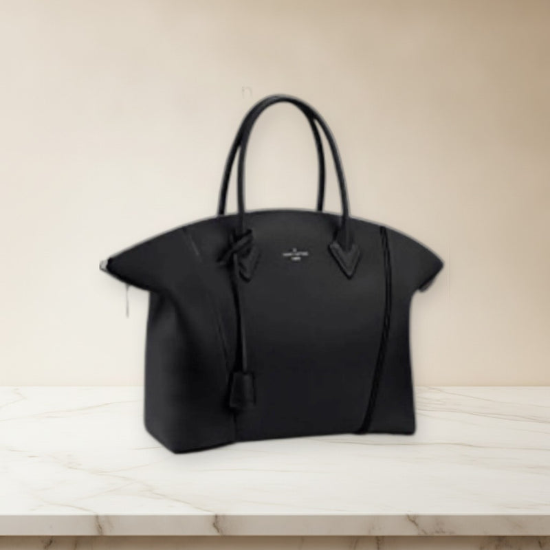 Louis Vuitton Lockit Handbag Black Calf Leather Shoulder Bag Suede Interior