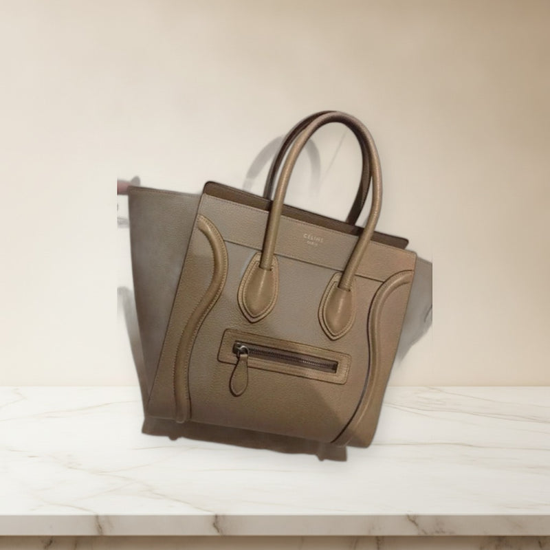 Celine Luggage Micro Shopper Handbag Dune Genuine Leather
