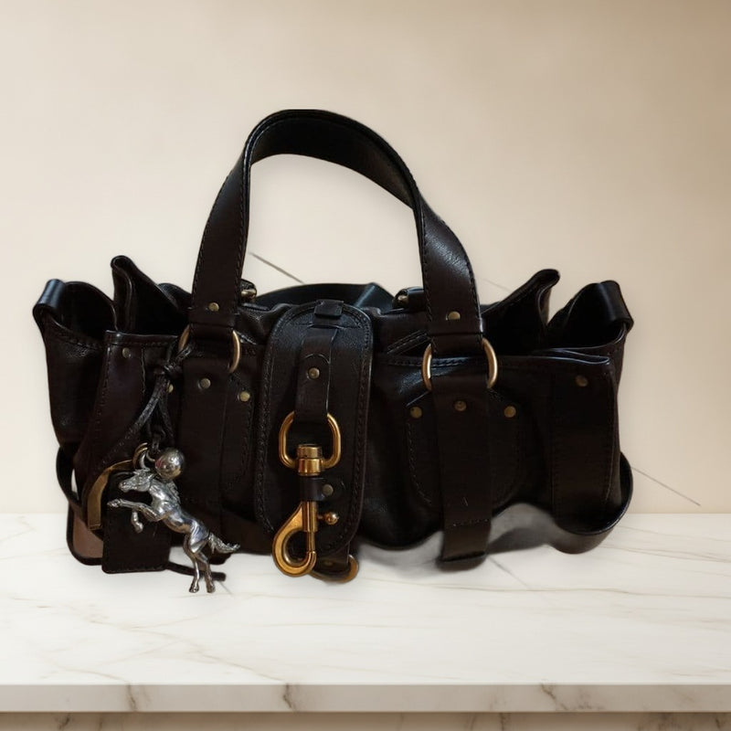 Chloe Kerala Handbag Leather Dark Brown Gold Hardware