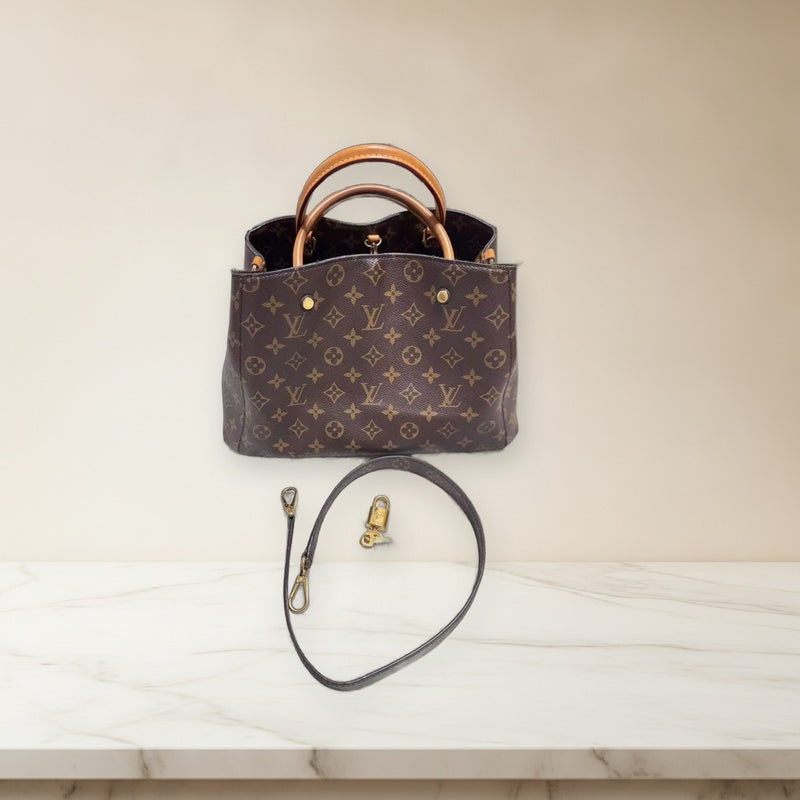 Louis Vuitton Handbag Brown Leather Tote Bag Medium Removable Strap Purple