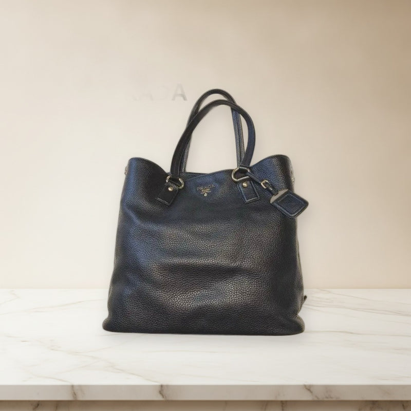 Prada Leather Tote Bag Handbag Gold Zippers