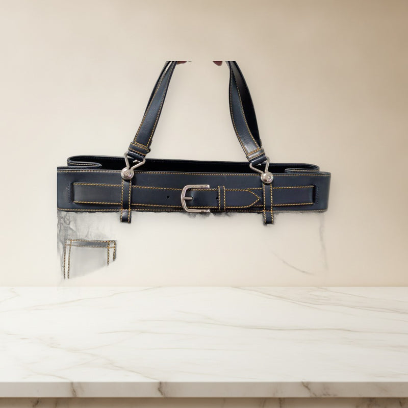 Dior Logo Pattern Handbag Shoulder Bag Canvas Leather Navy Gray