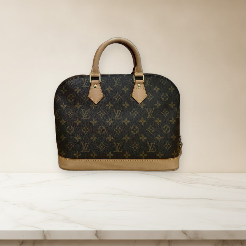 Louis Vuitton Alma Monogram Handbag Padlock Key Canvas Gold Hardware