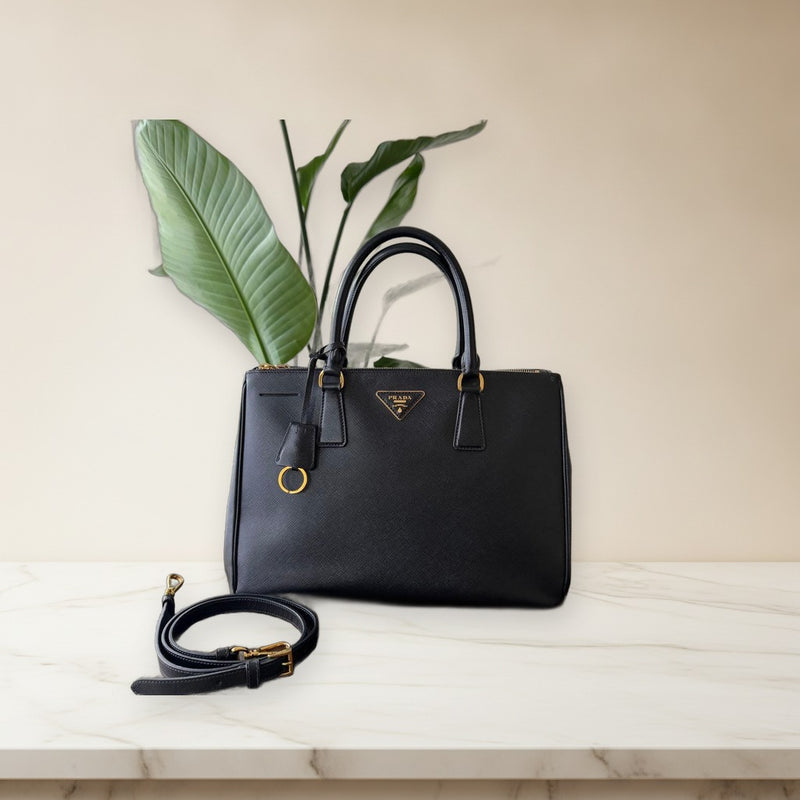 Prada Galleria Handbag Saffiano Leather Nero Black Shoulder Bag