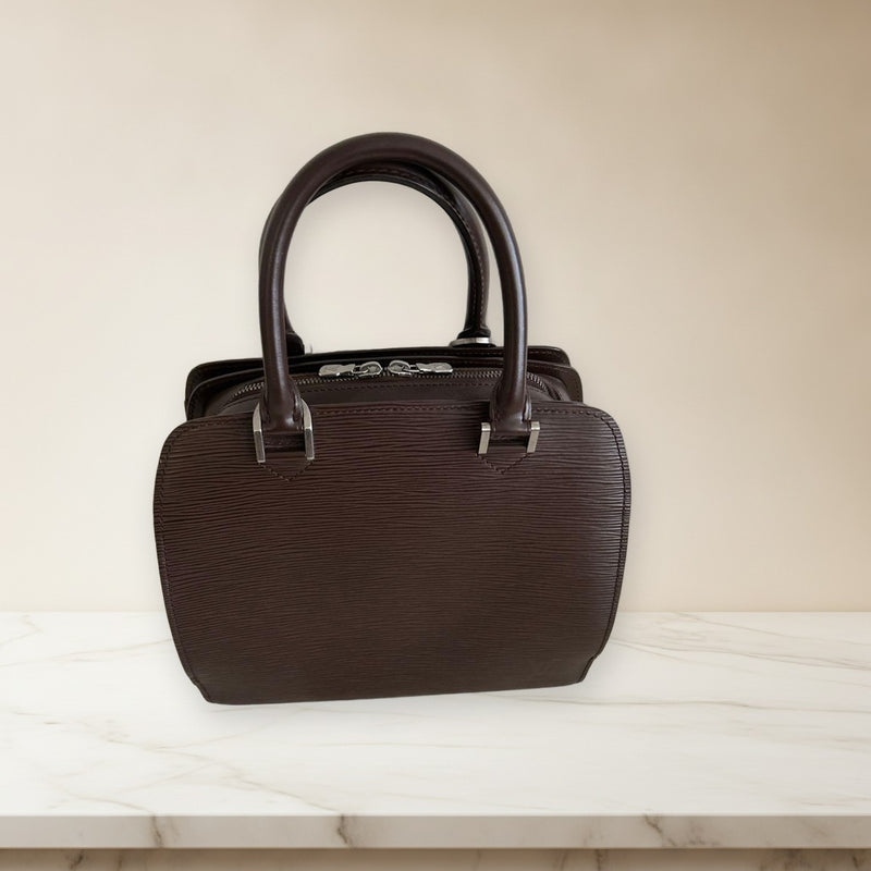 Louis Vuitton Epi Pont Neuf Handbag Brown Silver Hardware