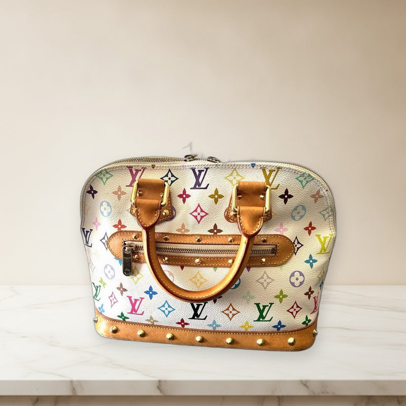 Louis Vuitton Alma M92647 Monogram Multicolor Handbag White Leather