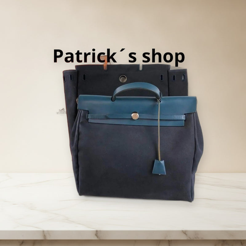 Hermes Herbag C Handbag Shoulder Bag Canvas Leather Navy