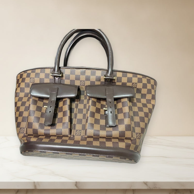 Louis Vuitton Damier Handbag Canvas Brown Orange Suede Leather