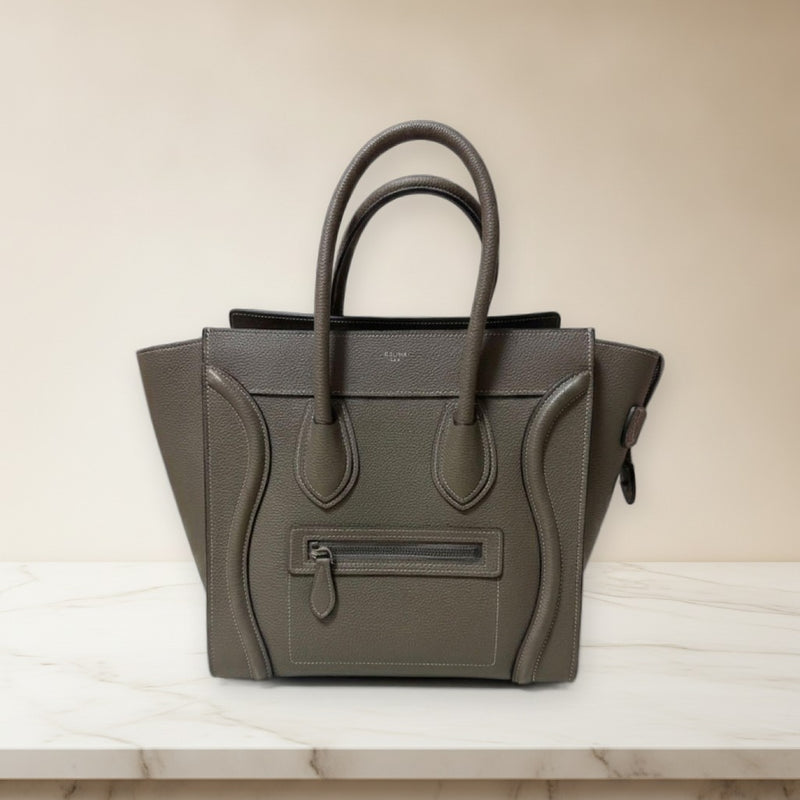 Celine Luggage Micro Shopper Tote Bag Drummed Calfskin Souris
