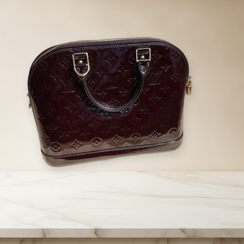 Louis Vuitton Handbag Patent Leather Dark Red Gold Zipper Metal Fittings