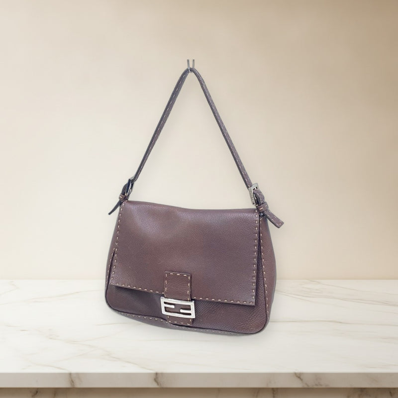Fendi Selleria Mamma Bucket Handbag Brown Leather Shoulder Bag