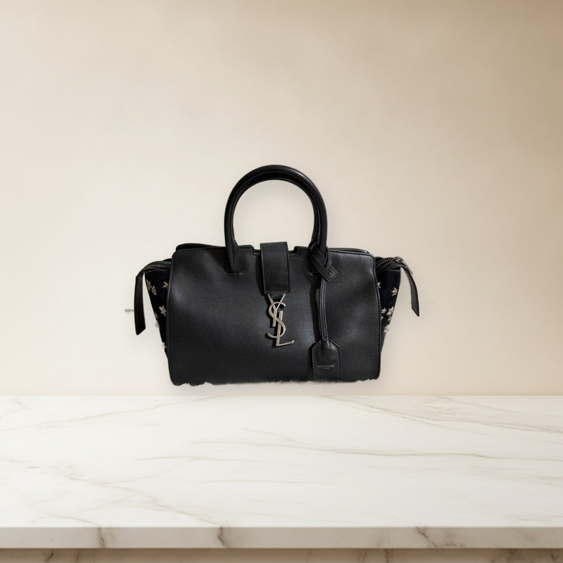 Saint Laurent Cabas Studded 2-Way Handbag Shoulder Bag Leather Black