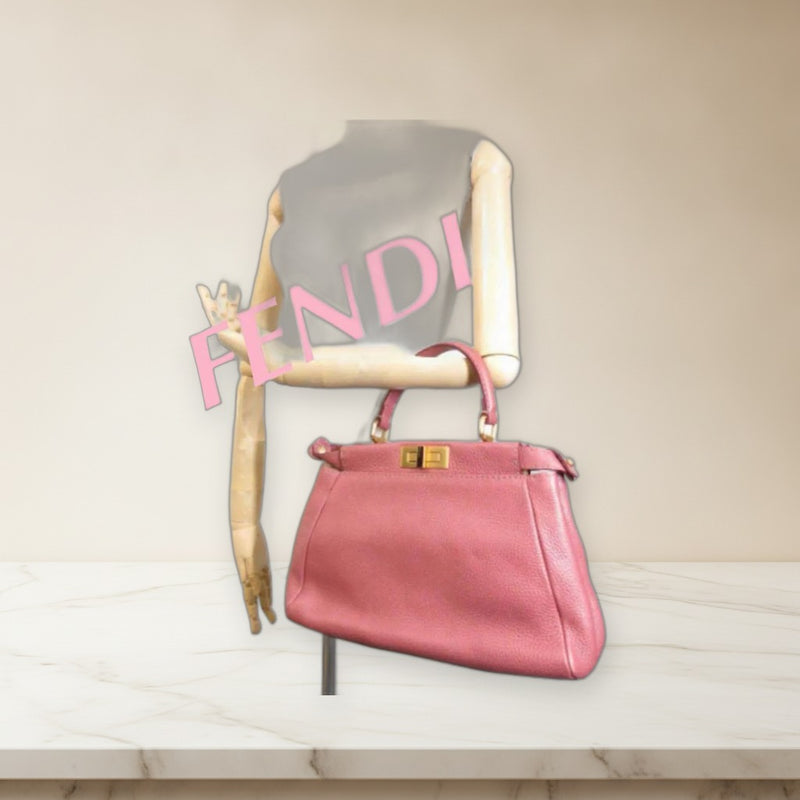 Fendi Peekaboo Handbag Leather Shoulder Bag Medium Pink