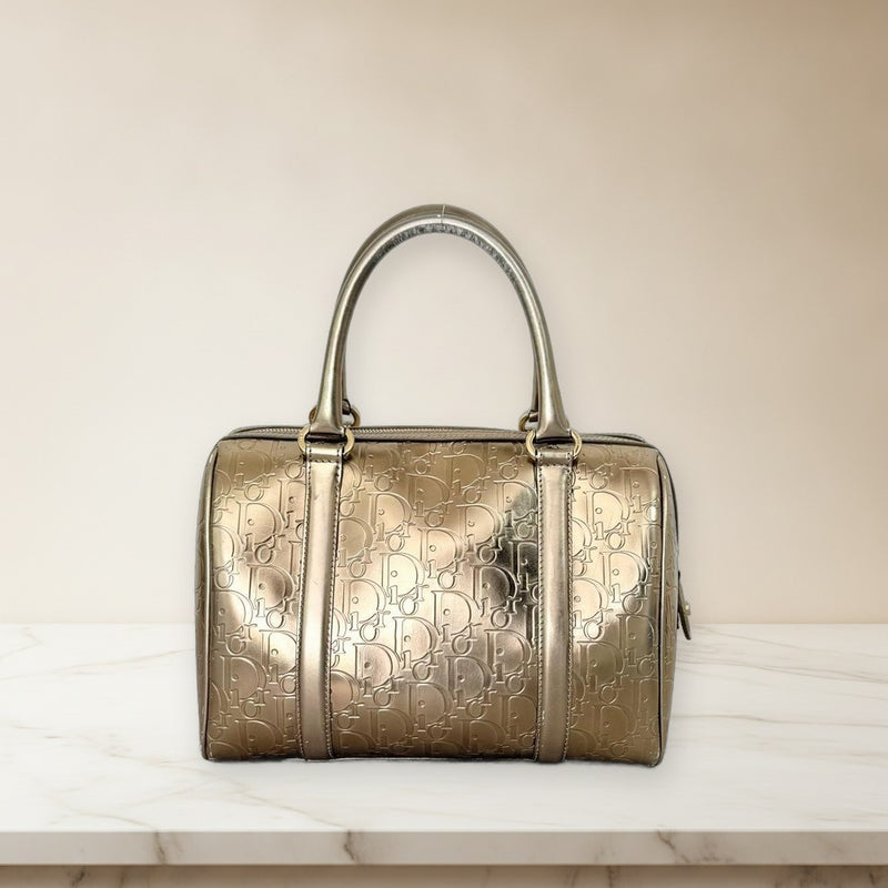 Christian Dior Ultimate Mini Boston Handbag Metallic Gold Trotter