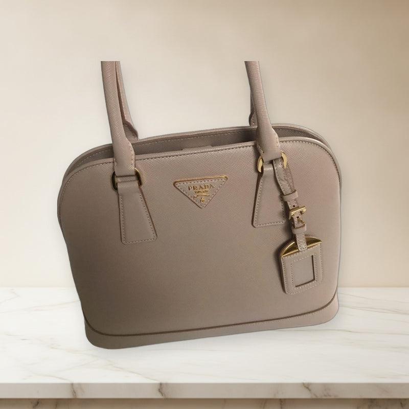 Prada Saffiano Handbag Shoulder Bag Pink Beige Leather