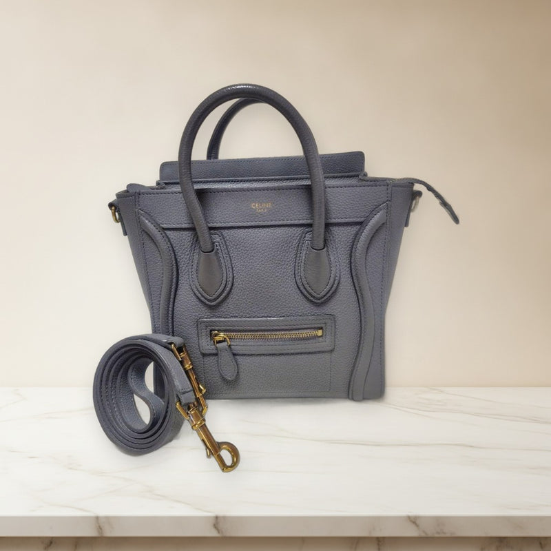 Celine Luggage Micro Shopper Handbag Gray