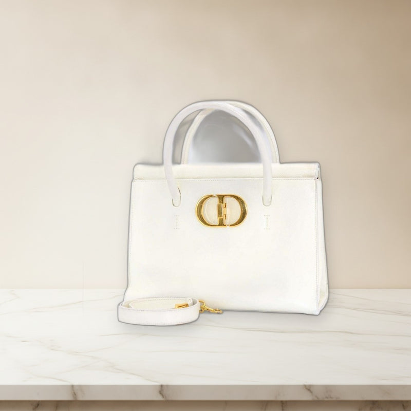 Christian Dior Montaigne 30 Medium Handbag White Leather