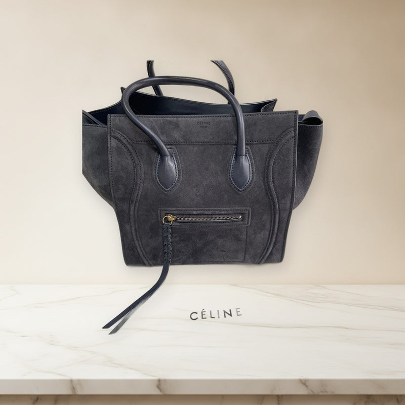Celine Luggage Phantom Handbag Suede Leather Grey Tote Bag