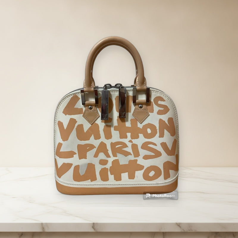 Louis Vuitton Alma Graffiti Handbag Leather Beige Cowhide