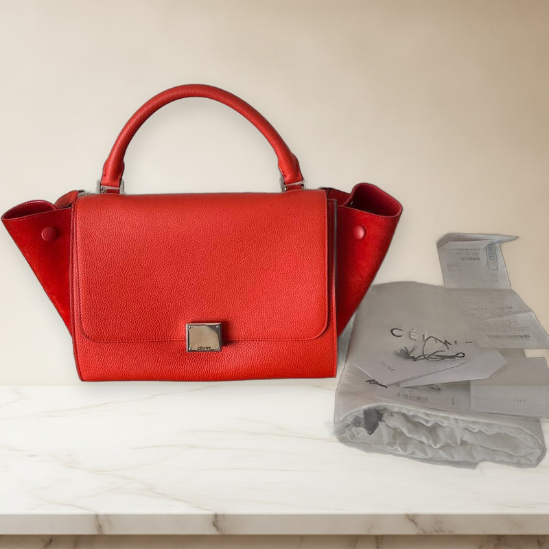 Celine Trapeze Handbag Shoulder Bag Leather Suede Orange