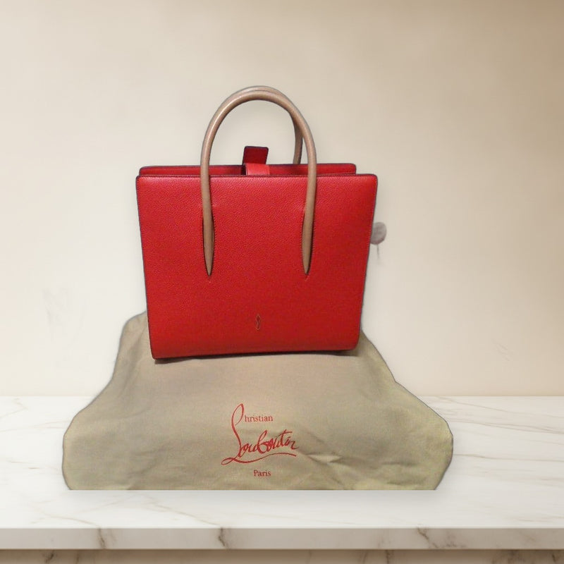 Christian Louboutin Paloma Tote Bag Pvc Leather Studs Spikes White Red