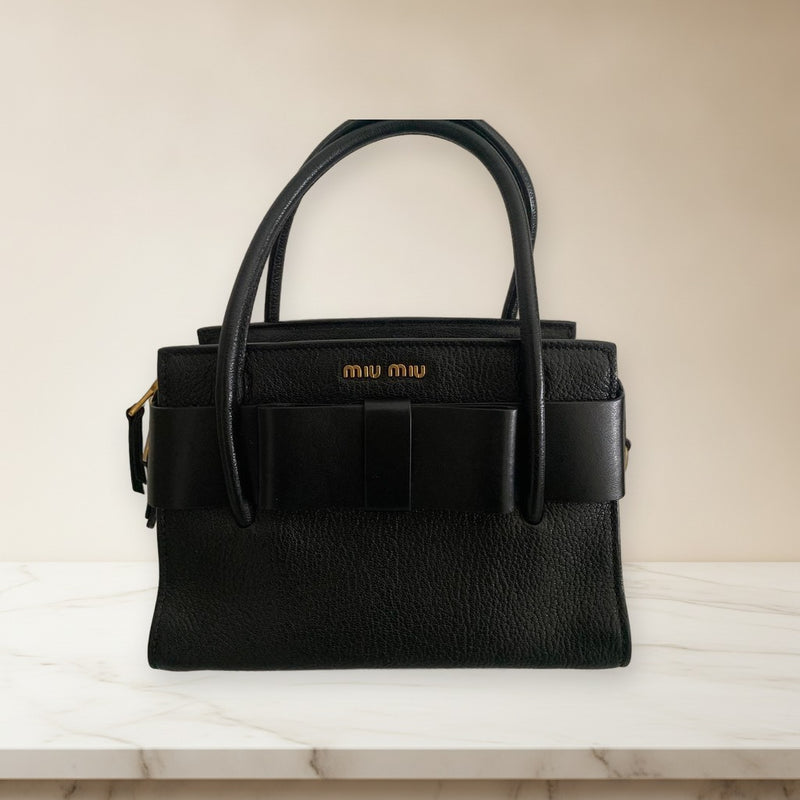 Miu Miu Madras Fiocco Bow Wallet Clutch Bag Black Leather