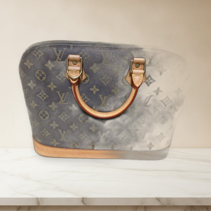 Louis Vuitton Monogram Alma Handbag Canvas Leather Navy Gold Key