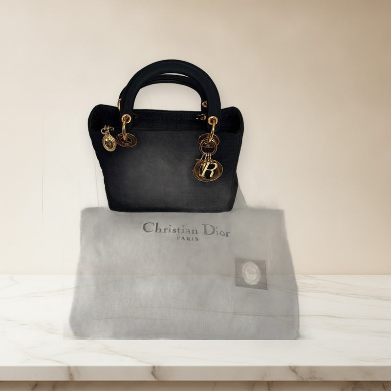 Dior Lady Dior CAM4450 RU0937 Handbag Nylon Black Gold Hardware