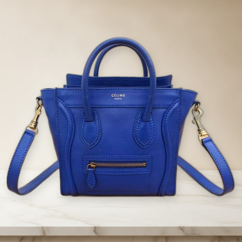 Celine 168243 Luggage Nano Shopper Handbag Calf Leather Cobalt Blue