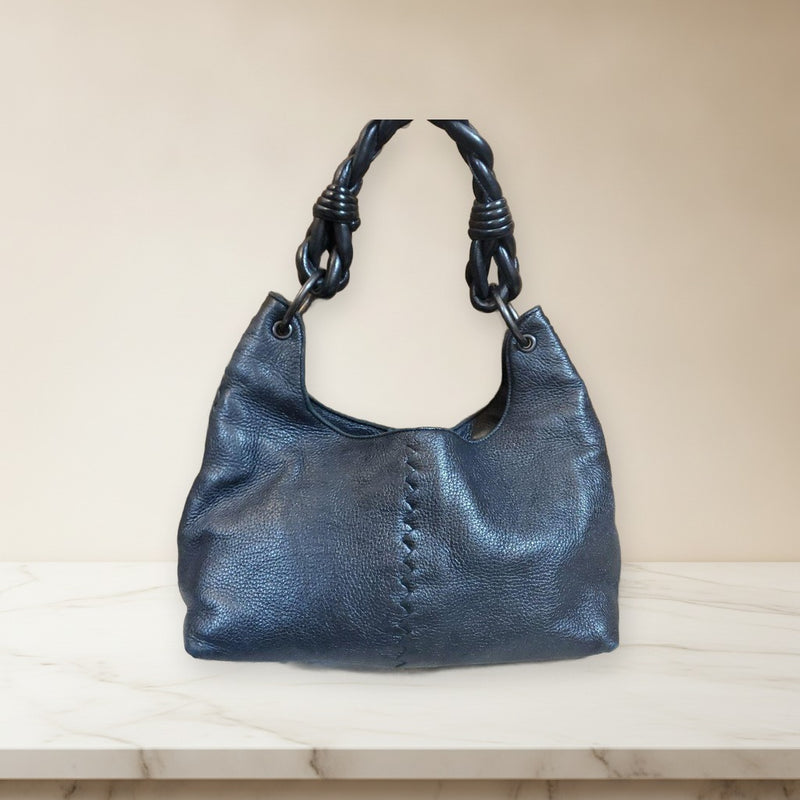 Bottega Veneta Intrecciato Hobo Handbag Leather Black