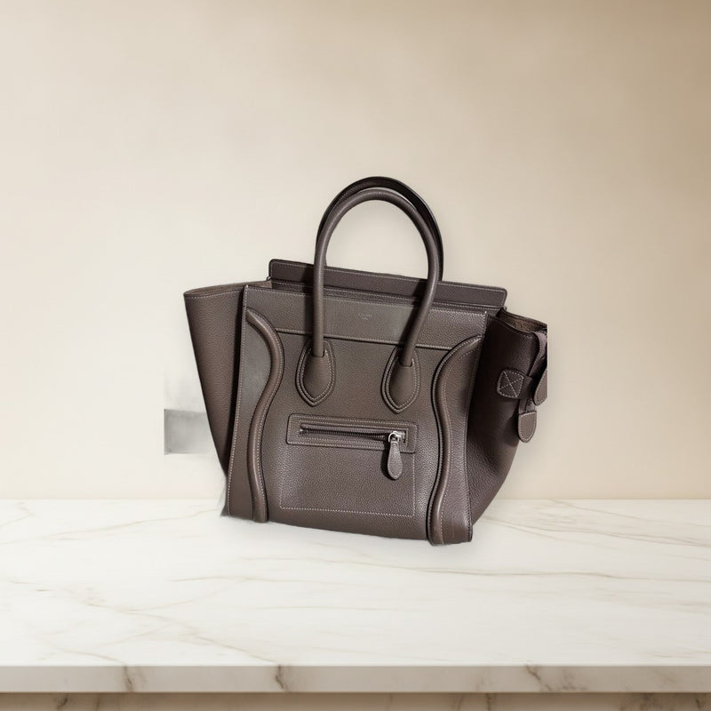 Celine Luggage Micro Shopper Tote Bag Beige Leather Handbag