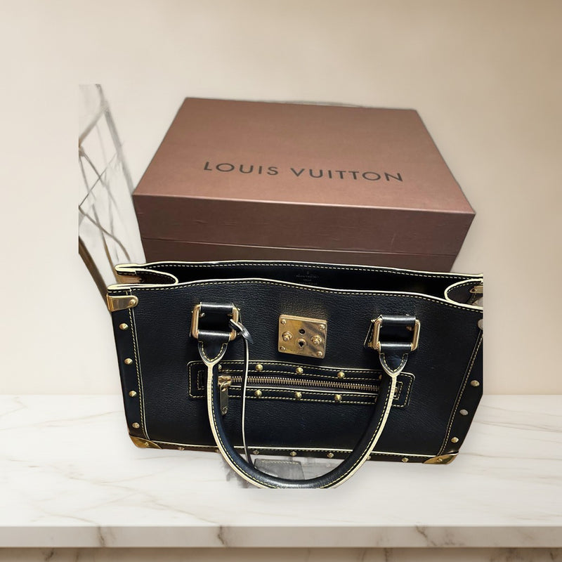 Louis Vuitton Black Leather Handbag Stud Double Handle