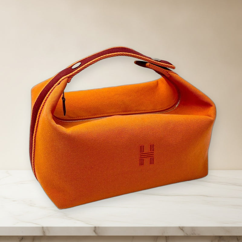 Hermes Bride-a-brac Gm Pouch Canvas Orange Cosmetic Travel Bag