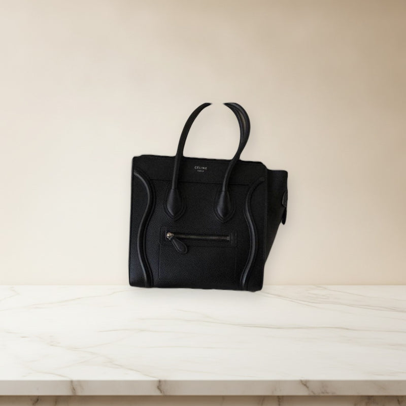Celine Micro Luggage Tote Bag Calf Leather Black Handbag