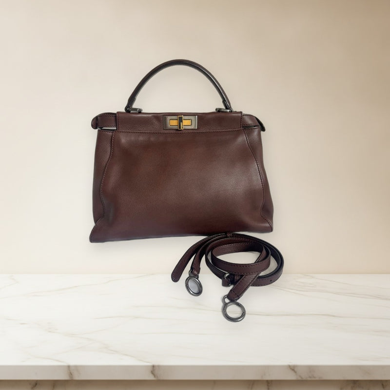 Fendi Peekaboo Shoulder Bag Leather Brown