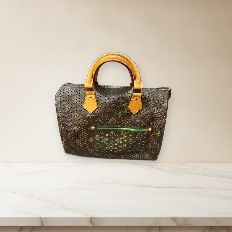 Louis Vuitton Perforation Design Handbag Brown Gold Leather With Front Pocket