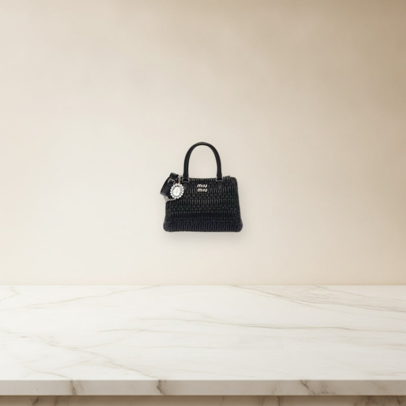 Miu Miu Miu Crystal Top Handle Bag 5BA067 Shoulder Bag Leather Black