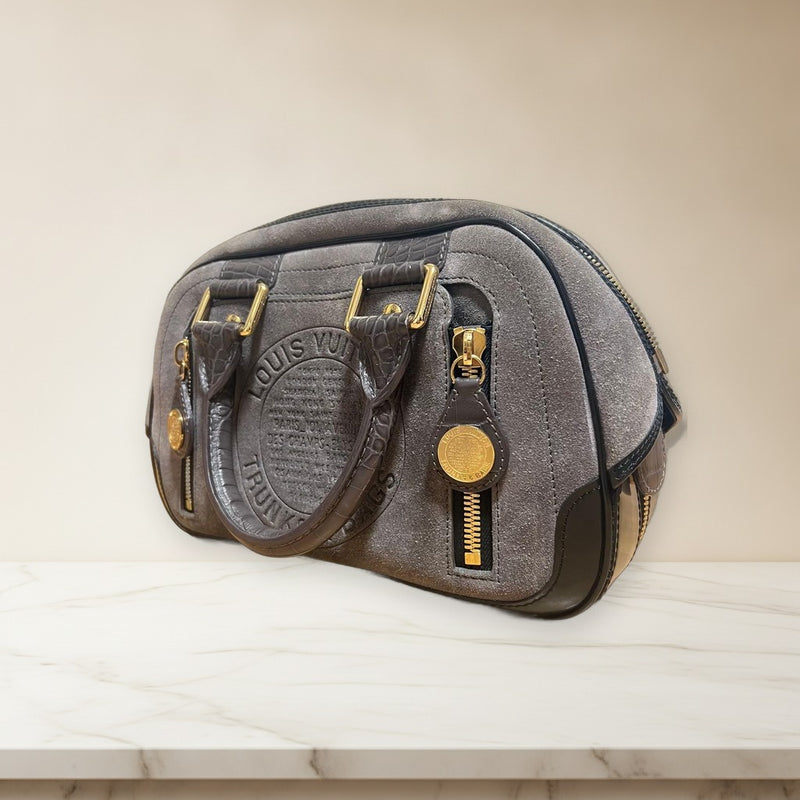 Louis Vuitton Stamp Bag Pm M95239 Handbag Suede Gray Cruise Line