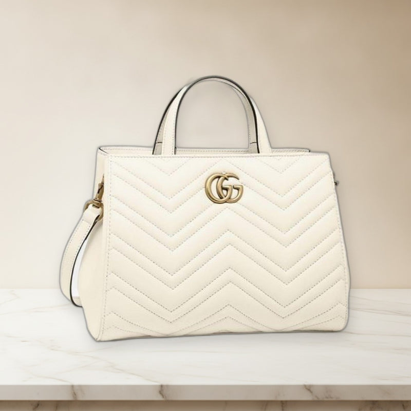 Gucci Handbag Shoulder Bag White Zigzag Quilting Leather