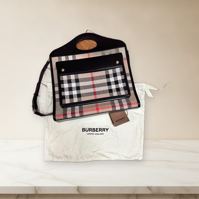 Burberry Pocket Shoulder Bag 2 Way Cowhide Leather Archive Beige
