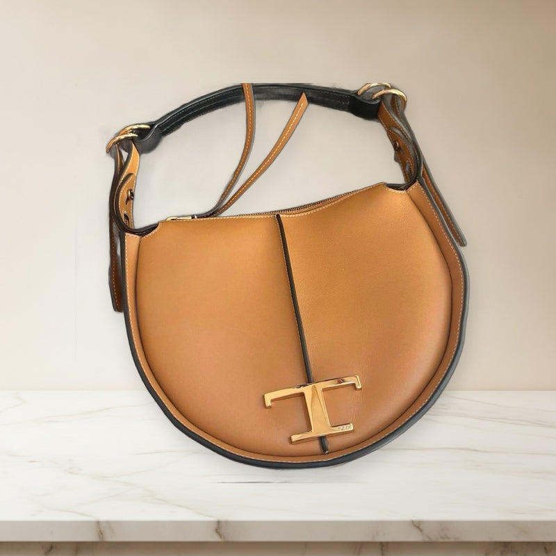Tods T Timeless Hobo Handbag Leather Brown Camel Shoulder Bag