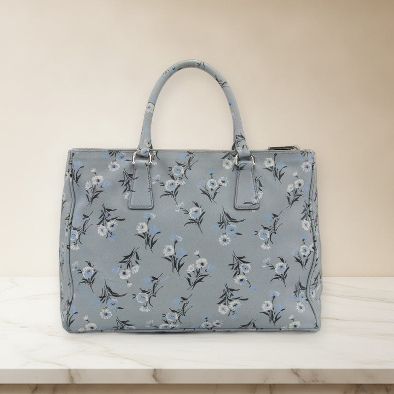 Prada Galleria Saffiano Lux Large 2WAY Shoulder Bag Calfskin Gray Blue Silver
