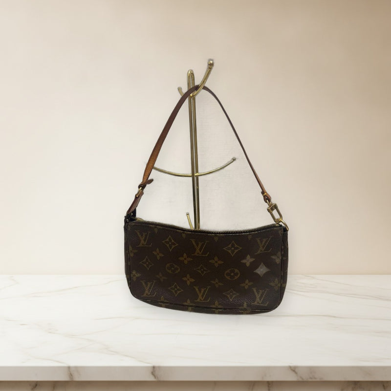 Louis Vuitton Pochette Accessoires Monogram Leather Shoulder Bag Brown