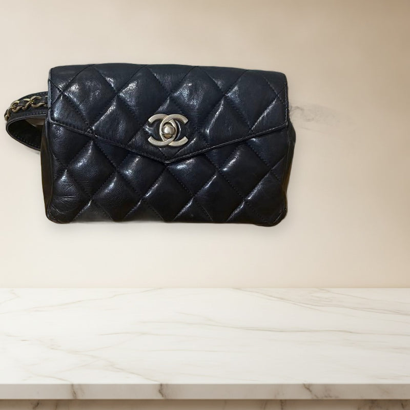 Chanel Coco Mark Chain Shoulder Bag Black Leather