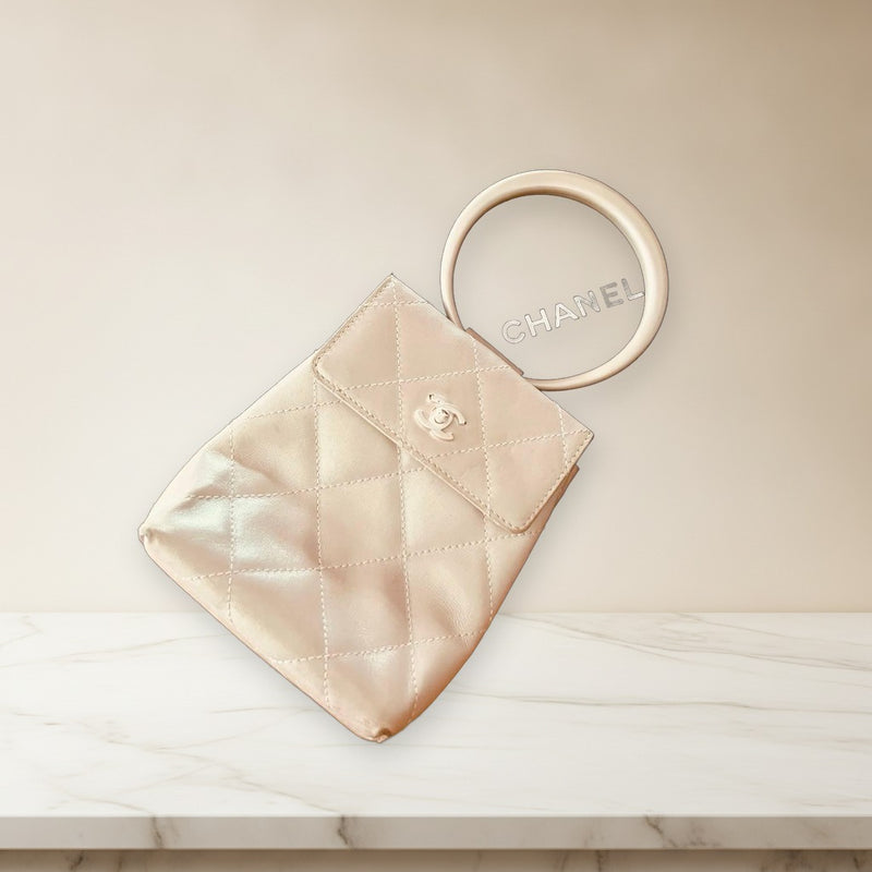 Chanel Coco Mark Matelasse Handbag Lambskin Pearl Beige Round Handle