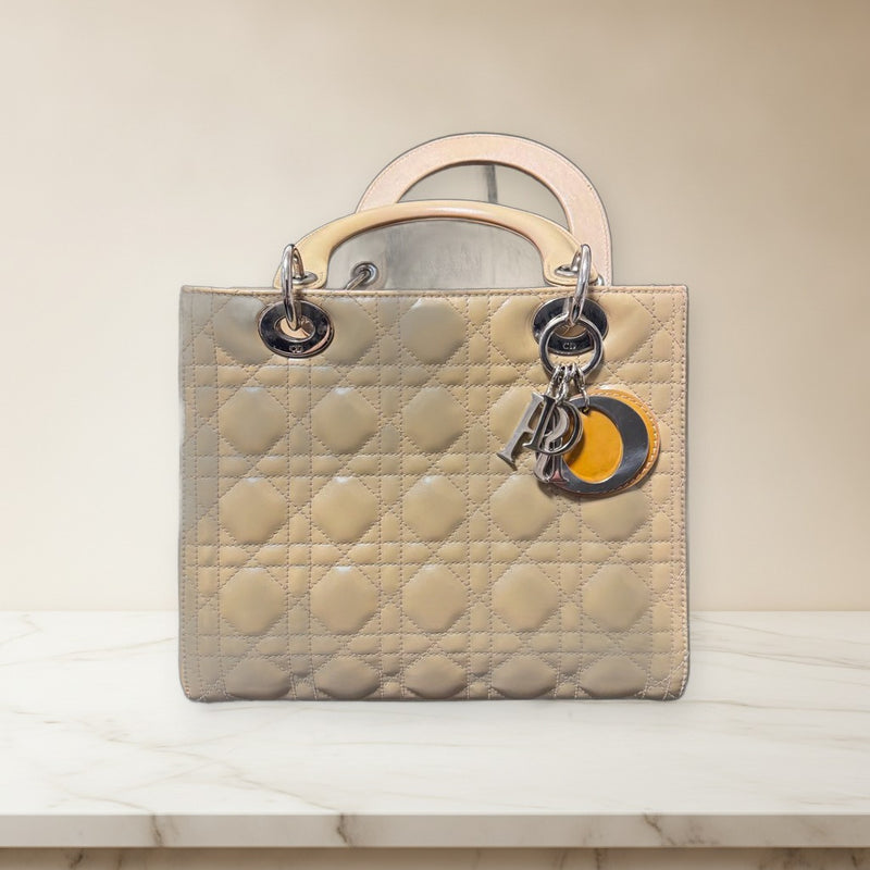 Christian Dior Lady Dior Cannage Handbag Beige Leather