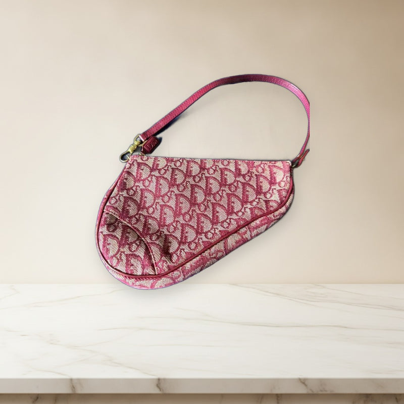 Christian Dior Saddle Pouch Trotter MC0012 Shoulder Bag Red Jacquard Calf