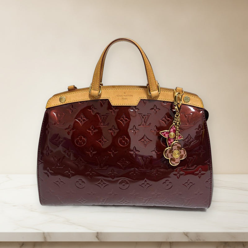 Louis Vuitton Monogram Vernis Brea Mm Handbag Tote Enamel Leather Bordeaux