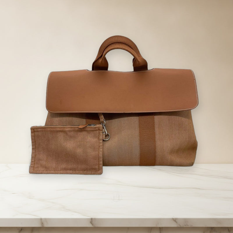 Hermes Valparaiso Mm Tote Bag Toile Chevron Canvas Leather Palladium Hardware