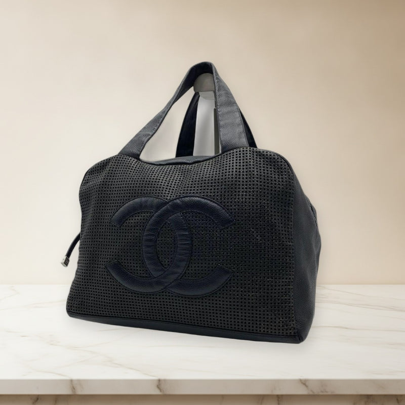 Chanel Coco Mark Caviar Skin Tote Bag Leather Black
